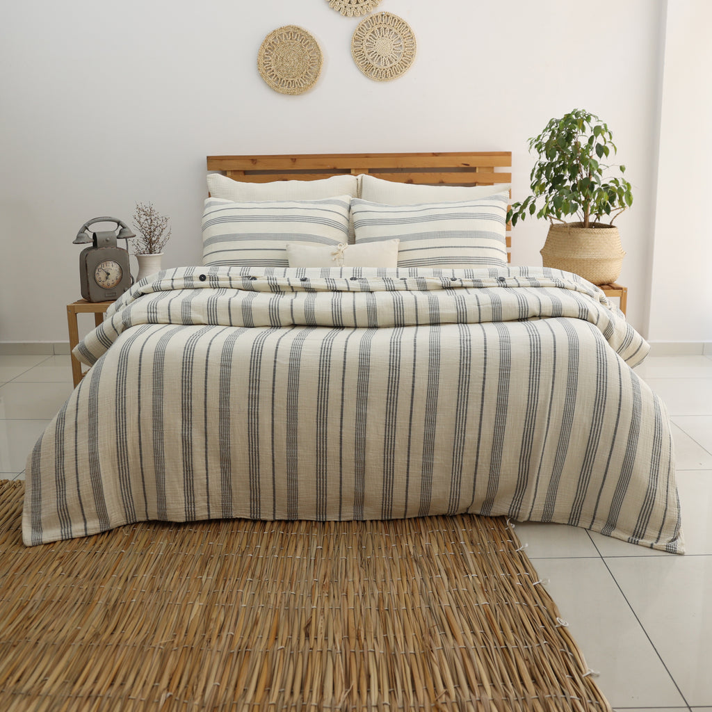 Signature Striped Muslin Duvet Cover Set