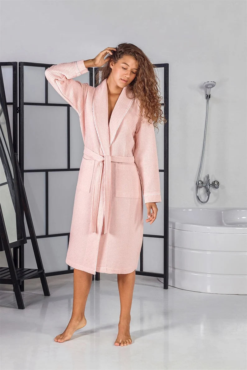 Long Waffle Unique Bathrobe, Dressing Gown, Christmas Robe