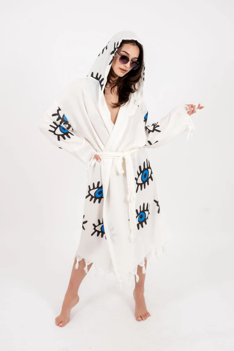 Bamboo Hoodie Beach Robe, Bridesmaid Robe, Beach Kimono, Cotton Kimono or Bathrobe