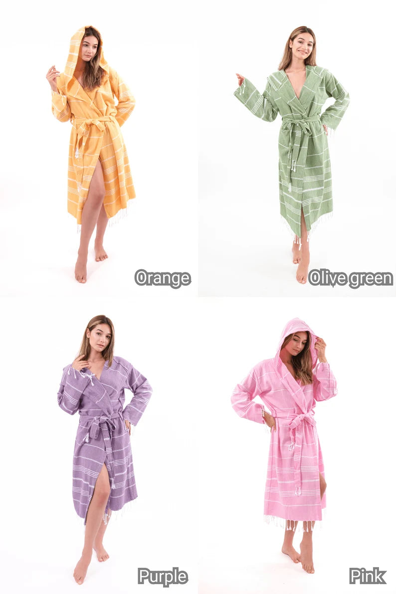 Cotton Thin Hooded Beach Robe, Bridesmaid Robe, Beach Kimono, Cotton Kimono or Bathrobe