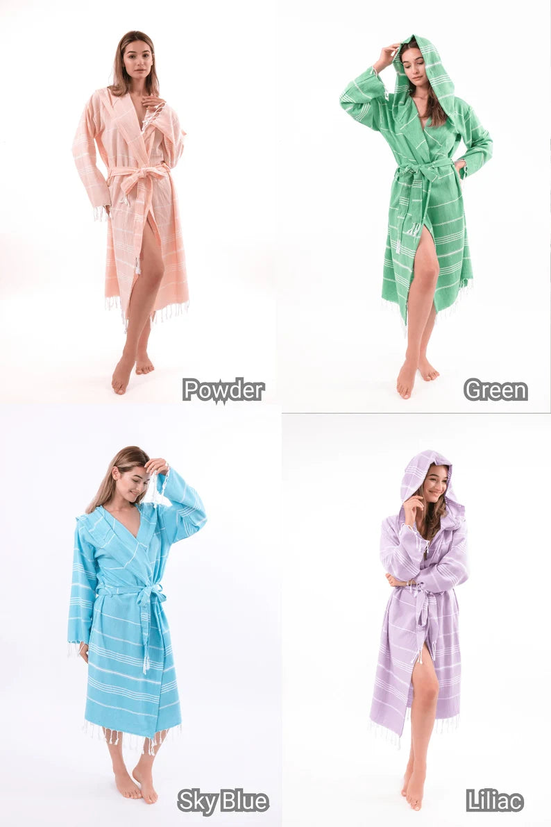 Cotton Thin Hooded Beach Robe, Bridesmaid Robe, Beach Kimono, Cotton Kimono or Bathrobe