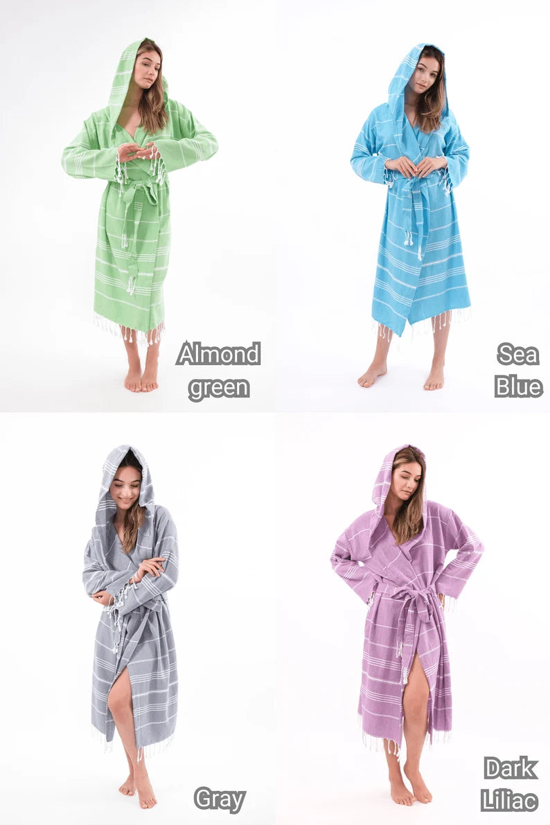 Cotton Thin Hooded Beach Robe, Bridesmaid Robe, Beach Kimono, Cotton Kimono or Bathrobe