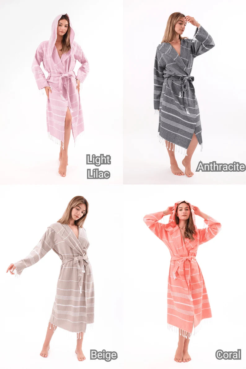 Cotton Thin Hooded Beach Robe, Bridesmaid Robe, Beach Kimono, Cotton Kimono or Bathrobe