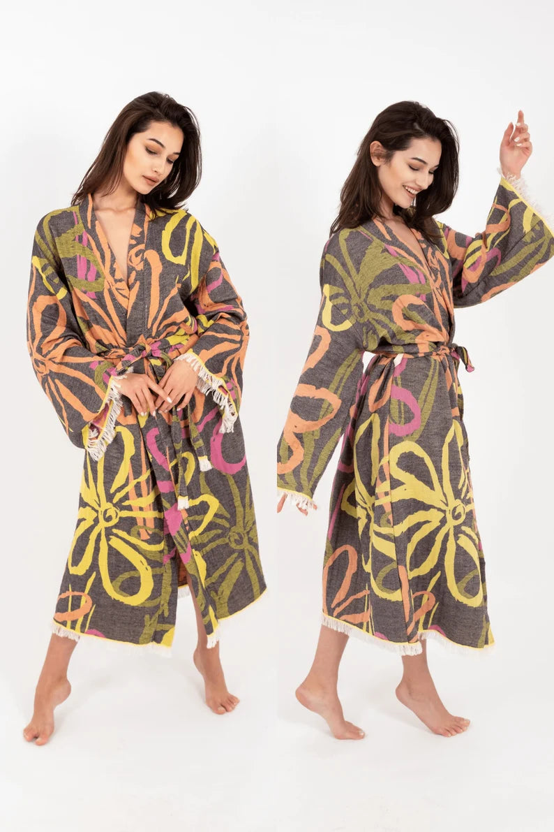 Boho Beach Robe, Organic Kimono, Bridesmaid Robe, Beach Kimono, Cotton Kimono or Bathrobe