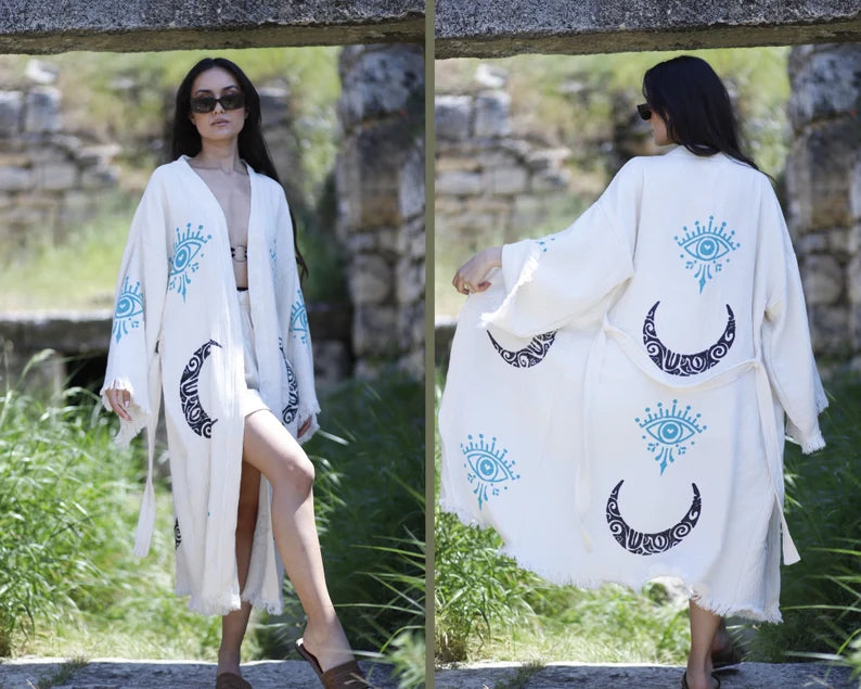 Organic Sacred Kaftan, Muslin Kimono, Cotton Kaftan, Beach Robe