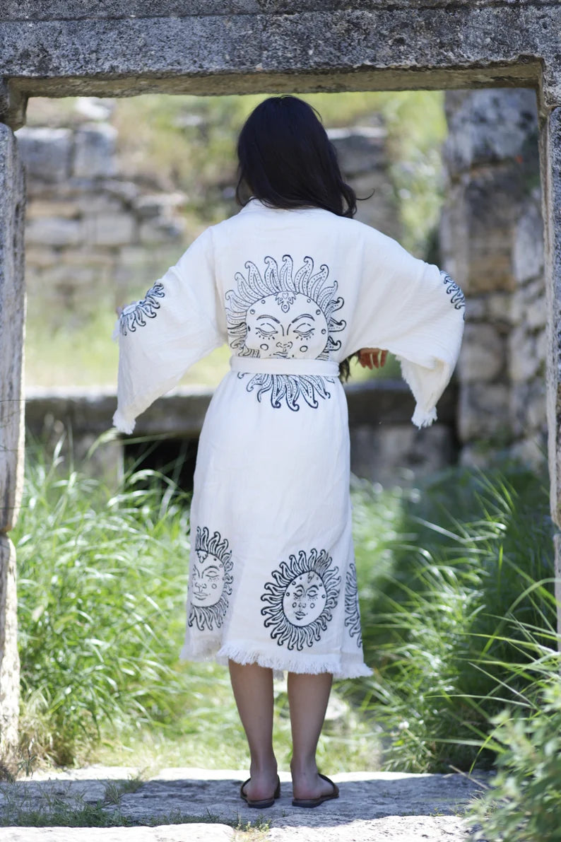 Organic Sacred Kaftan, Muslin Kimono, Cotton Kaftan, Beach Robe