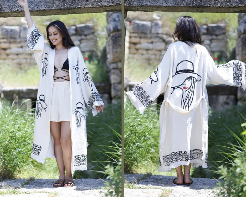 Organic Sacred Kaftan, Muslin Kimono, Cotton Kaftan, Beach Robe