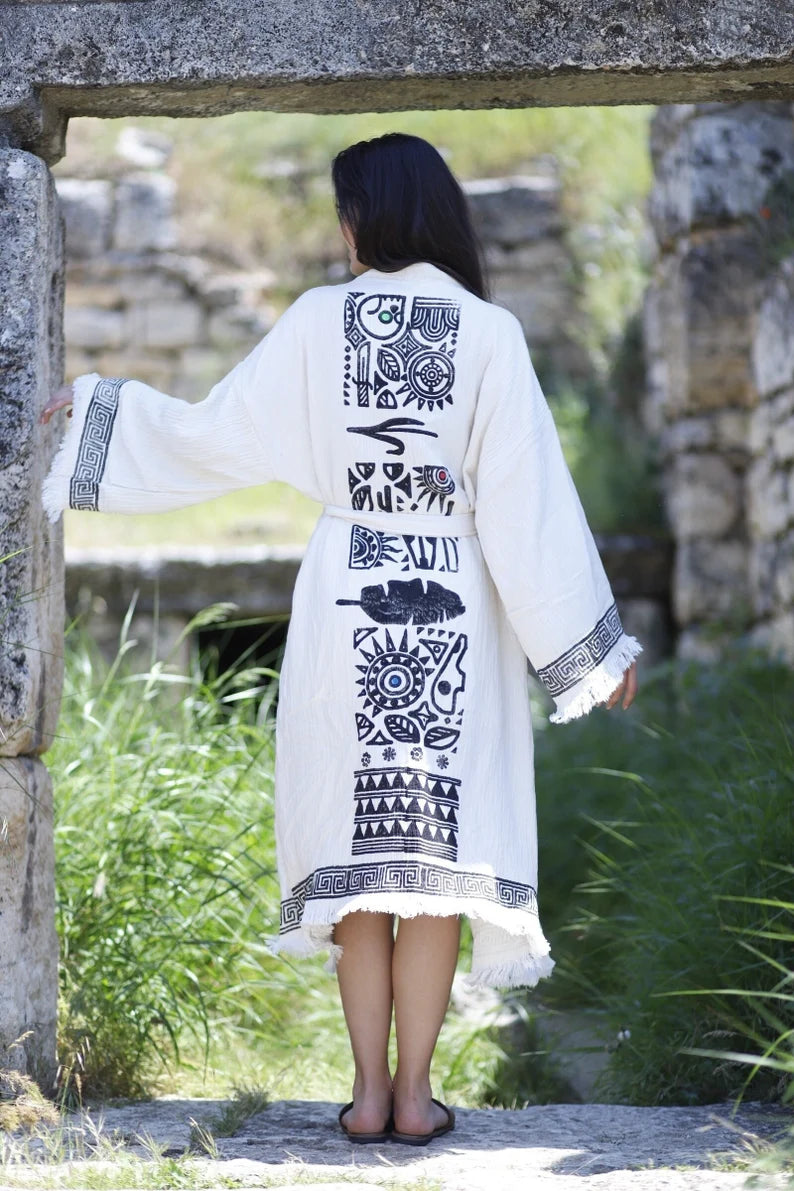 Organic Sacred Kaftan, Muslin Kimono, Cotton Kaftan, Beach Robe