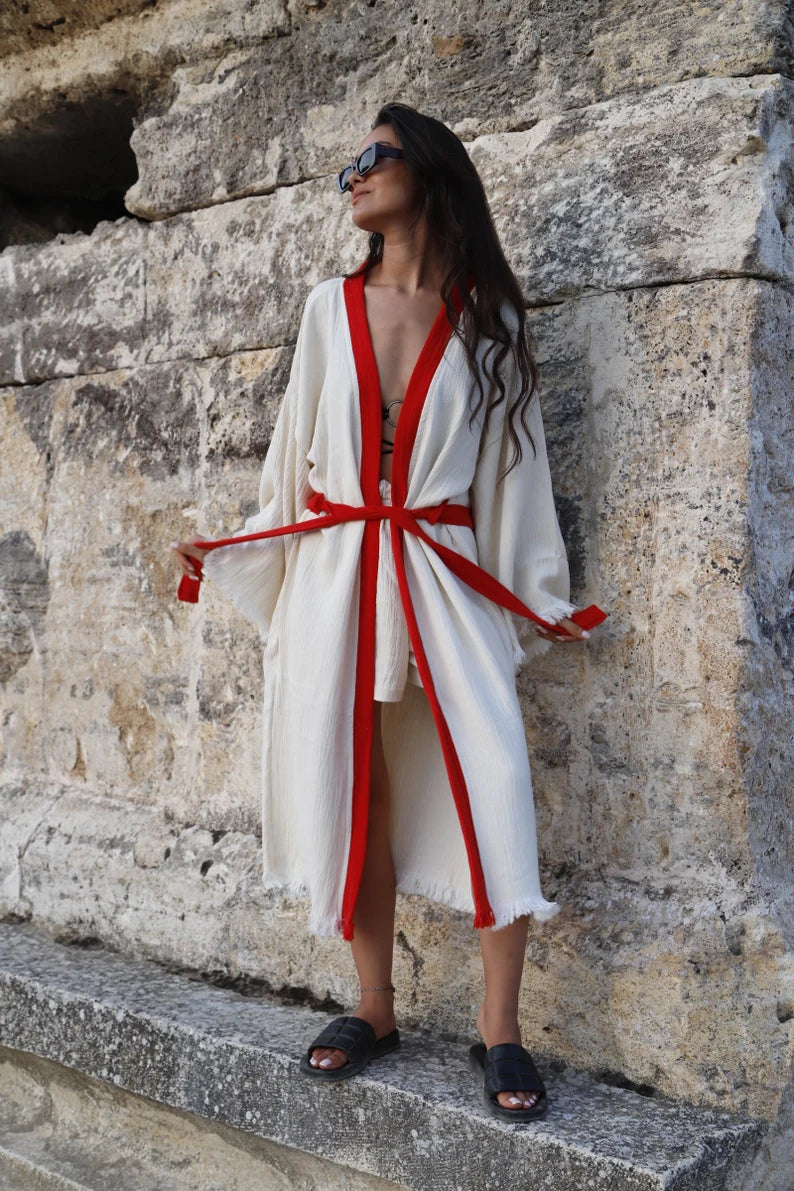 Muslin Yoga Robe, Evil Eye Cotton Robe, Cotton Kaftan, Boho Robe