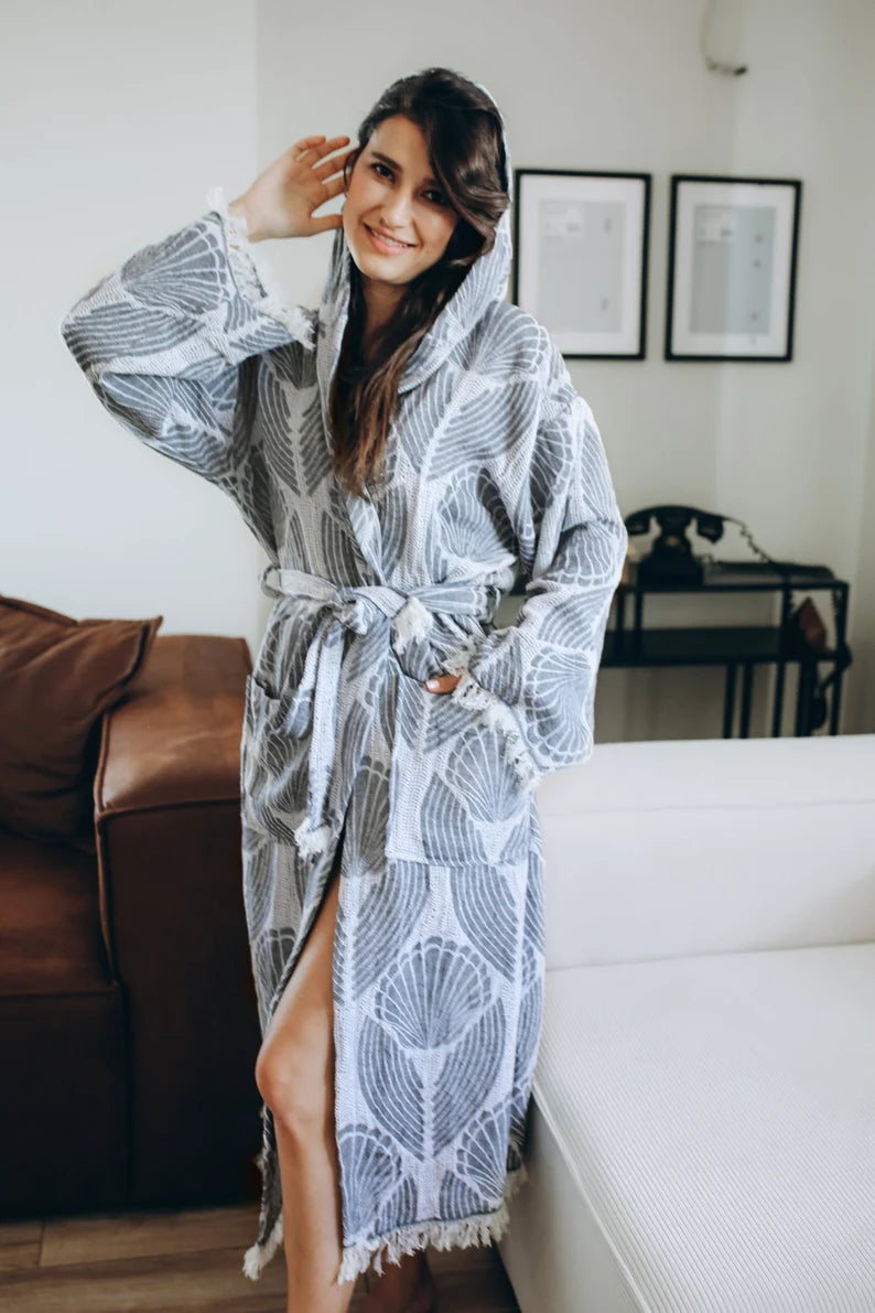 Unique Bamboo Hoodie Robe, Organic Dressing Gown, Elegant Bamboo and Cotton Bathrobe