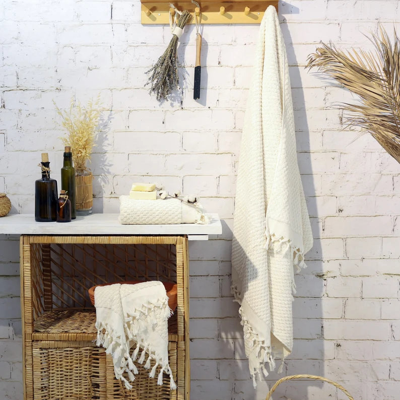 Boho Organic Cotton Hand Towel, Hand Woven Toweli Kitchen Towel, Turkish Towel