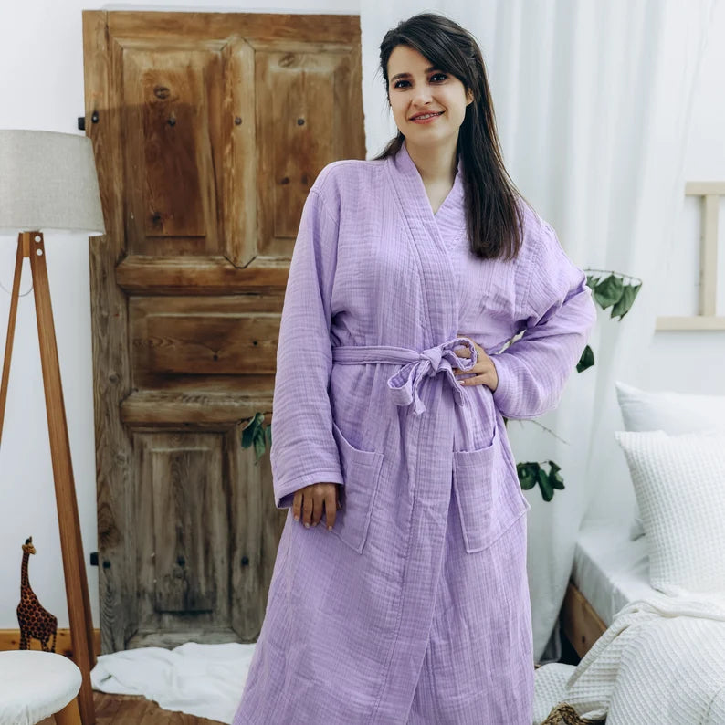 4 Layers Muslin Organic Cotton Robe, Kimono Musselin Bathrobe, Bridesmaid Gift, Soft Bathrobe, Lightweight Robe