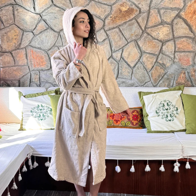 Royal Green Hoodie Cotton Bathrobe, Turkish Cotton Robe, Luxury Bath Wear, Dressing Gown